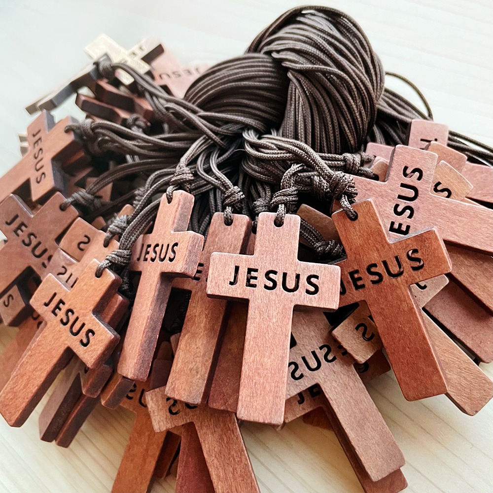 [십자가목걸이] 카멜 JESUS 나무십자가 목걸이(中) 50개 세트